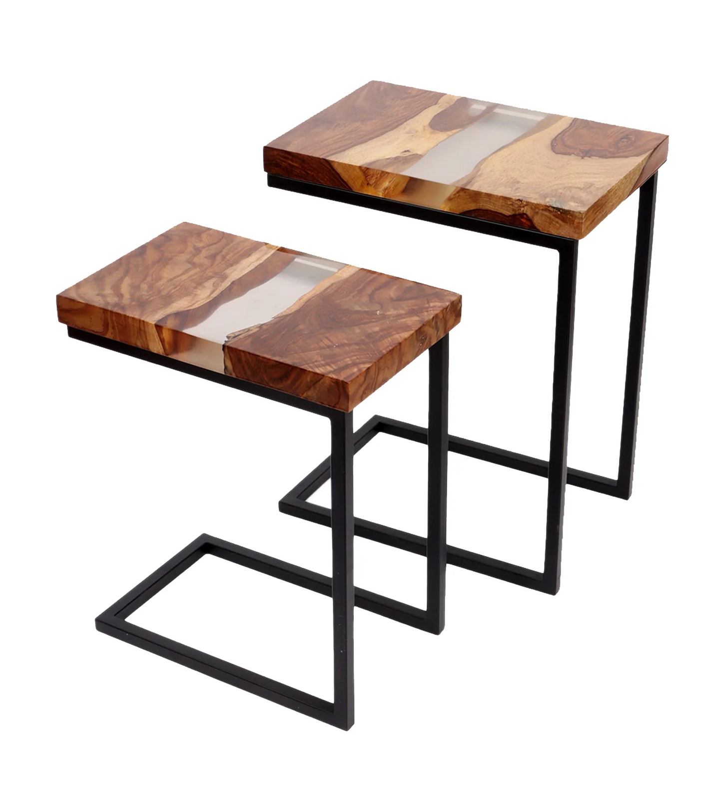 Nesting Table Set of 2 – Sheesham Wood with Transparent Resin Finish