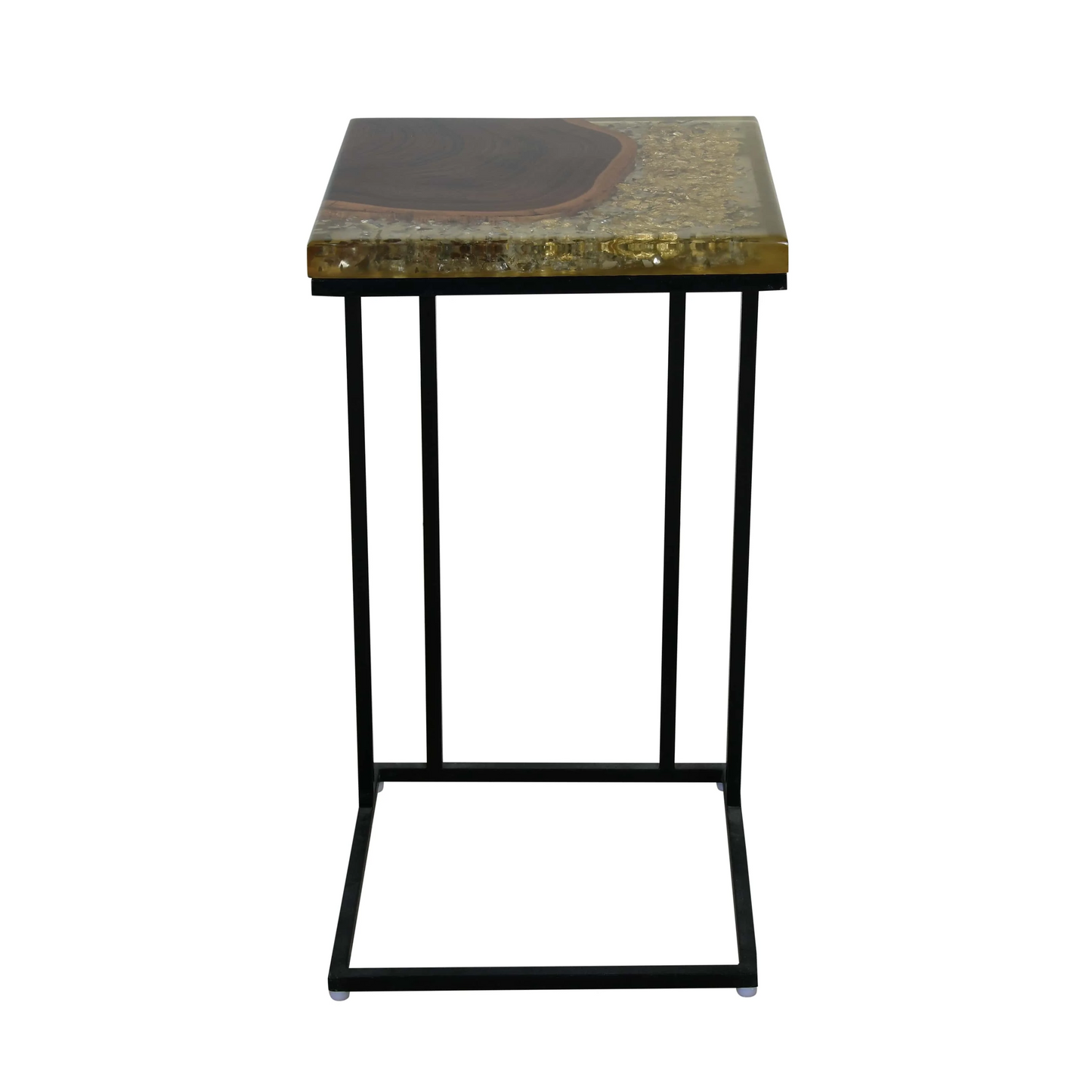 C-Shaped Side Table – Teak Wood with Transparent Resin Finish