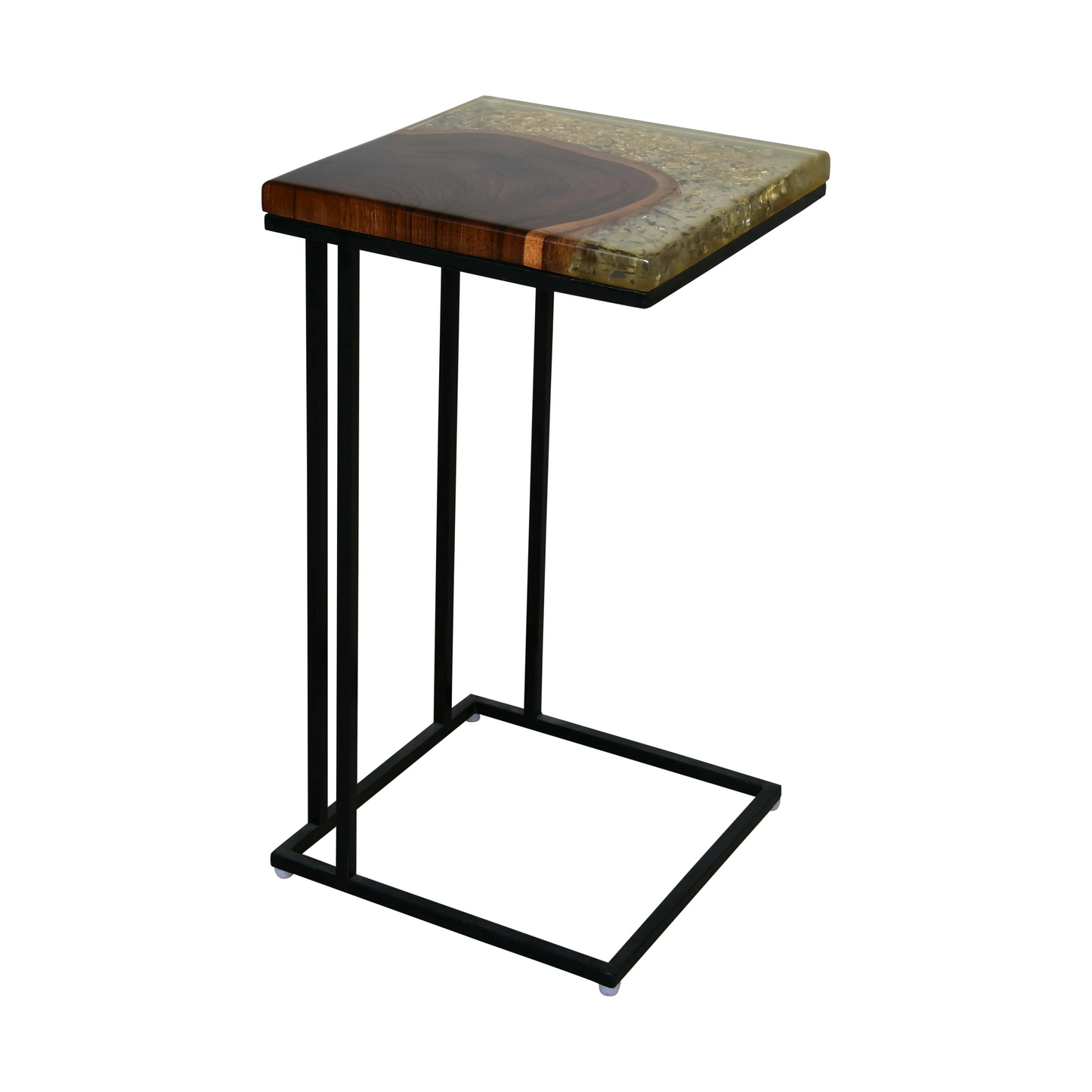 C-Shaped Side Table – Teak Wood with Transparent Resin Finish