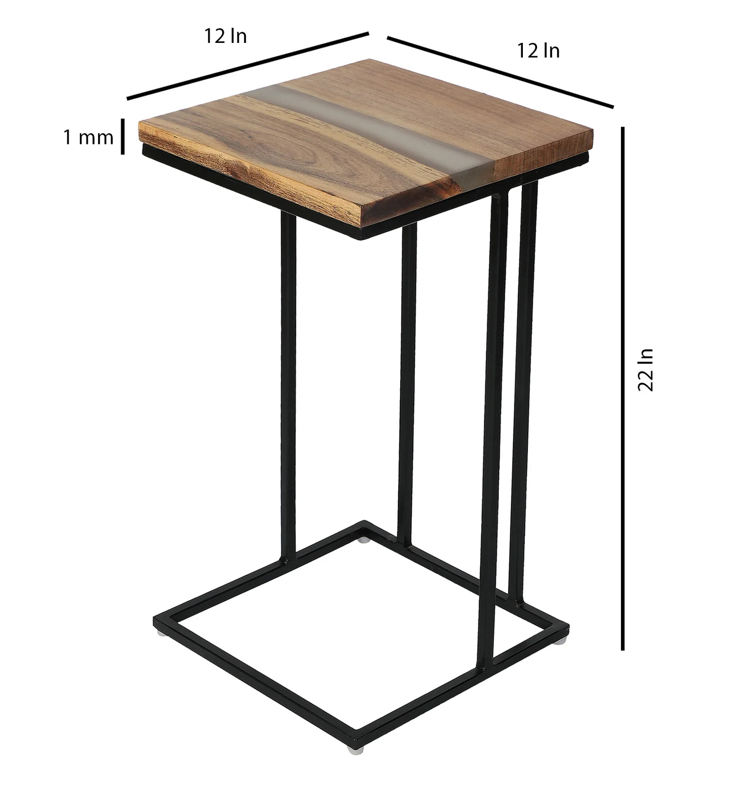 C-Shaped Table – Acacia Wood with Tinted Grey Resin Finish