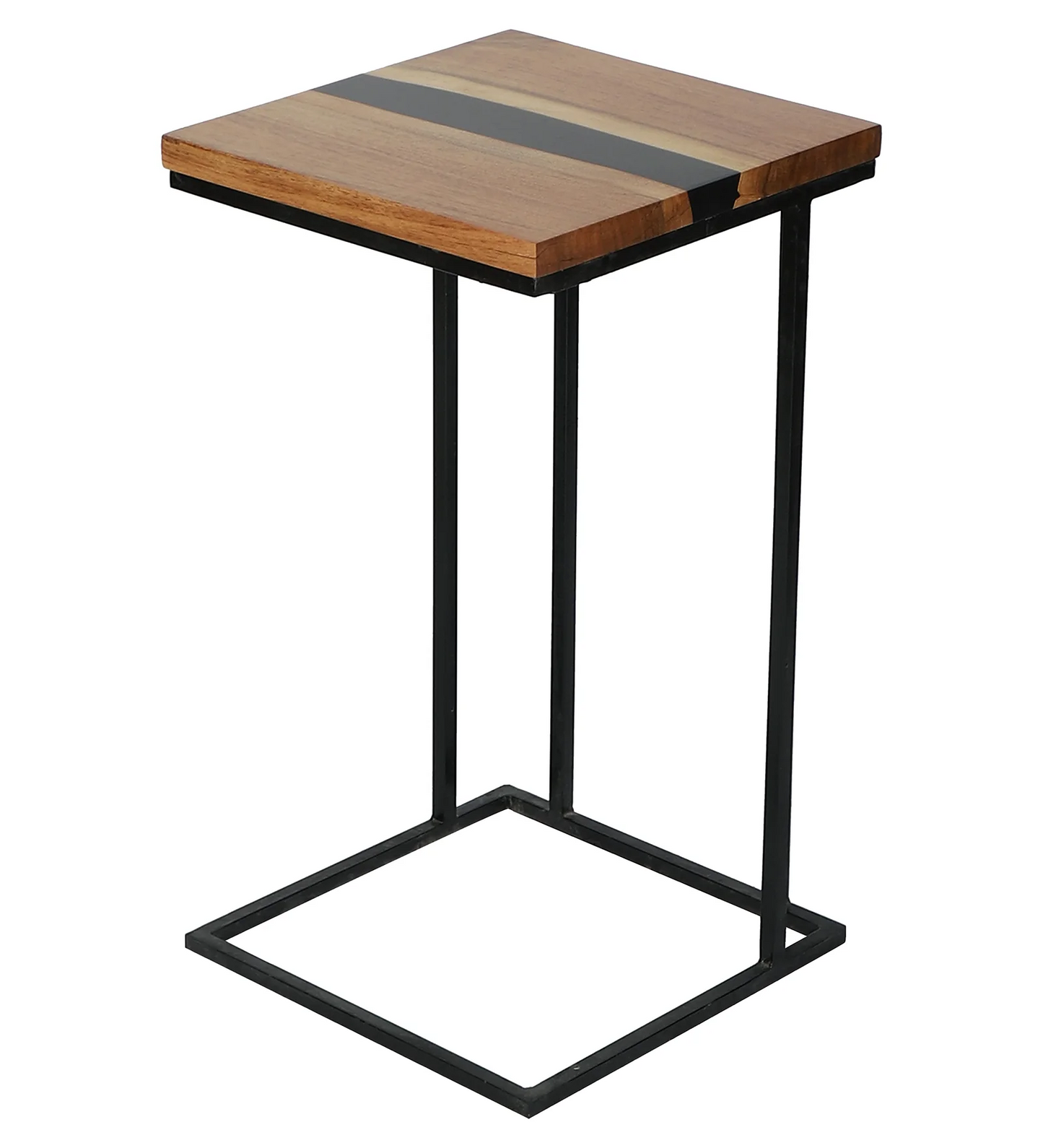 C-Shaped Table – Acacia Wood with Black Resin Finish